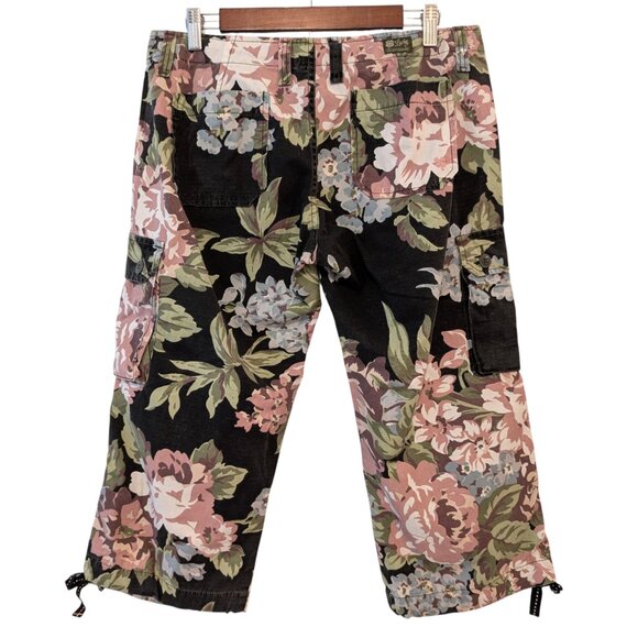 Lucky Brand Womens Size 8/29 NWT 2008 Y2K Black Floral Crop Cargo Utility Pants - Picture 2 of 11